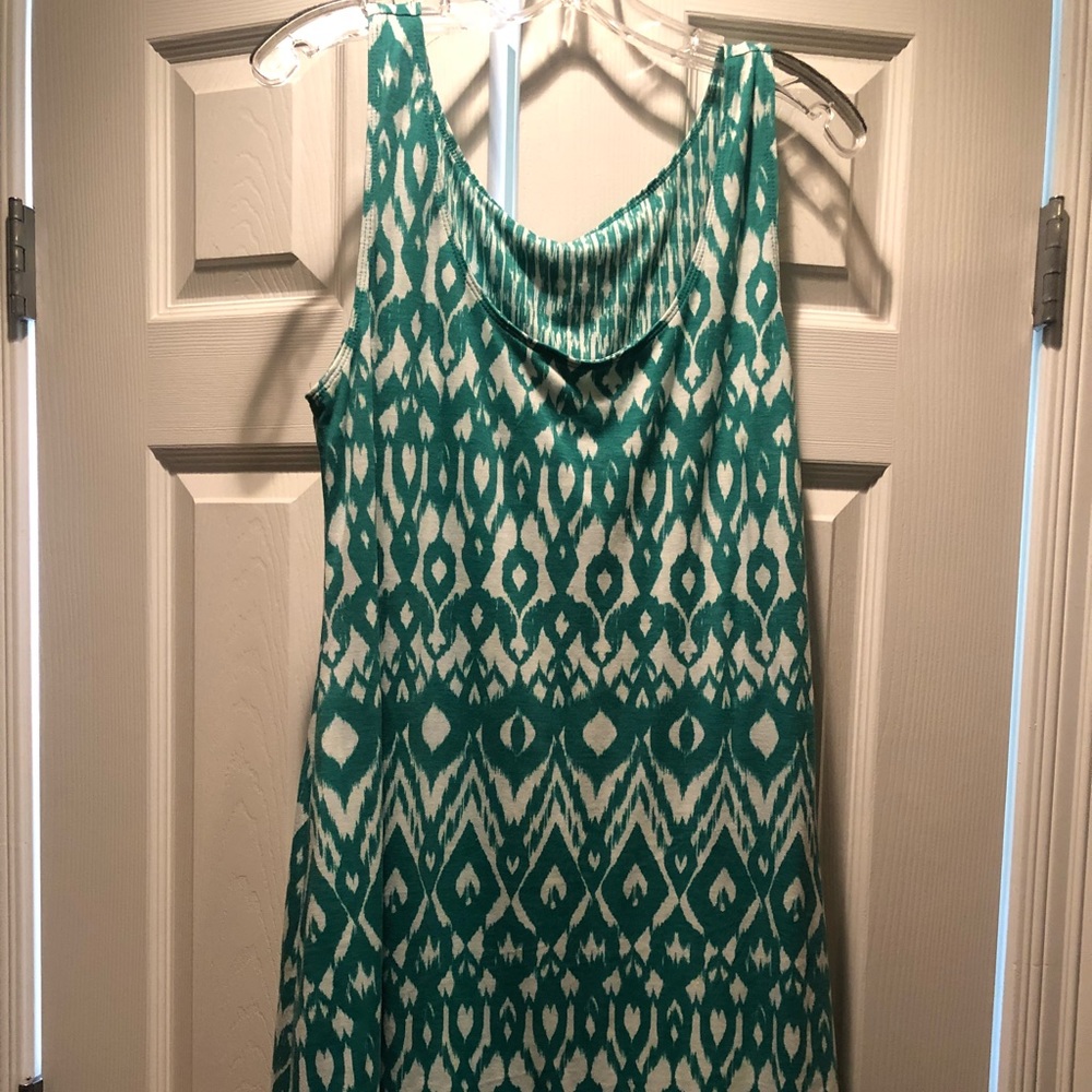 Green/white print reversible dress